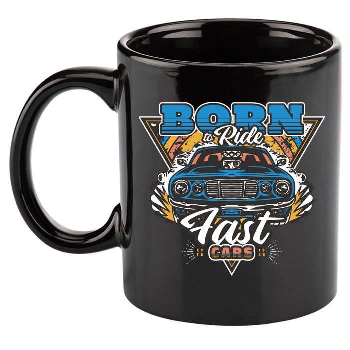 Born To Ride Fast Cars 11oz C Handle Ceramic Mug
