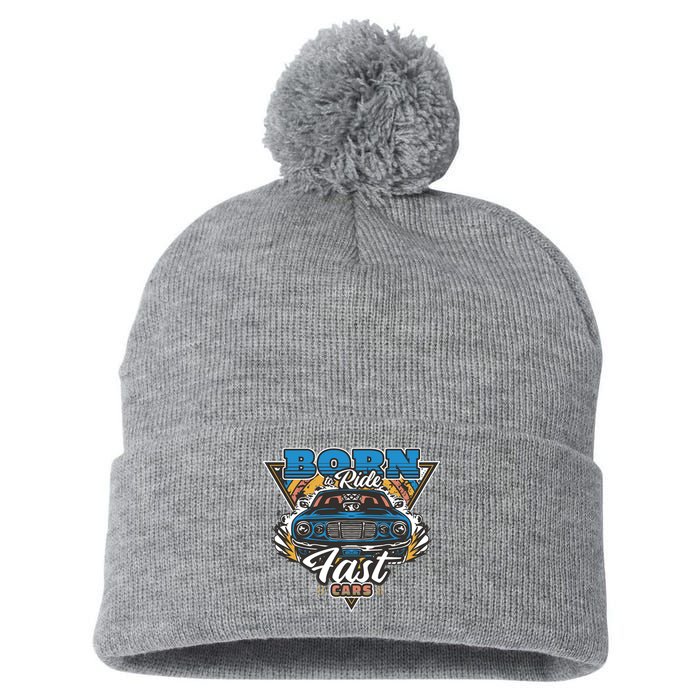 Born To Ride Fast Cars Pom Pom 12in Knit Beanie