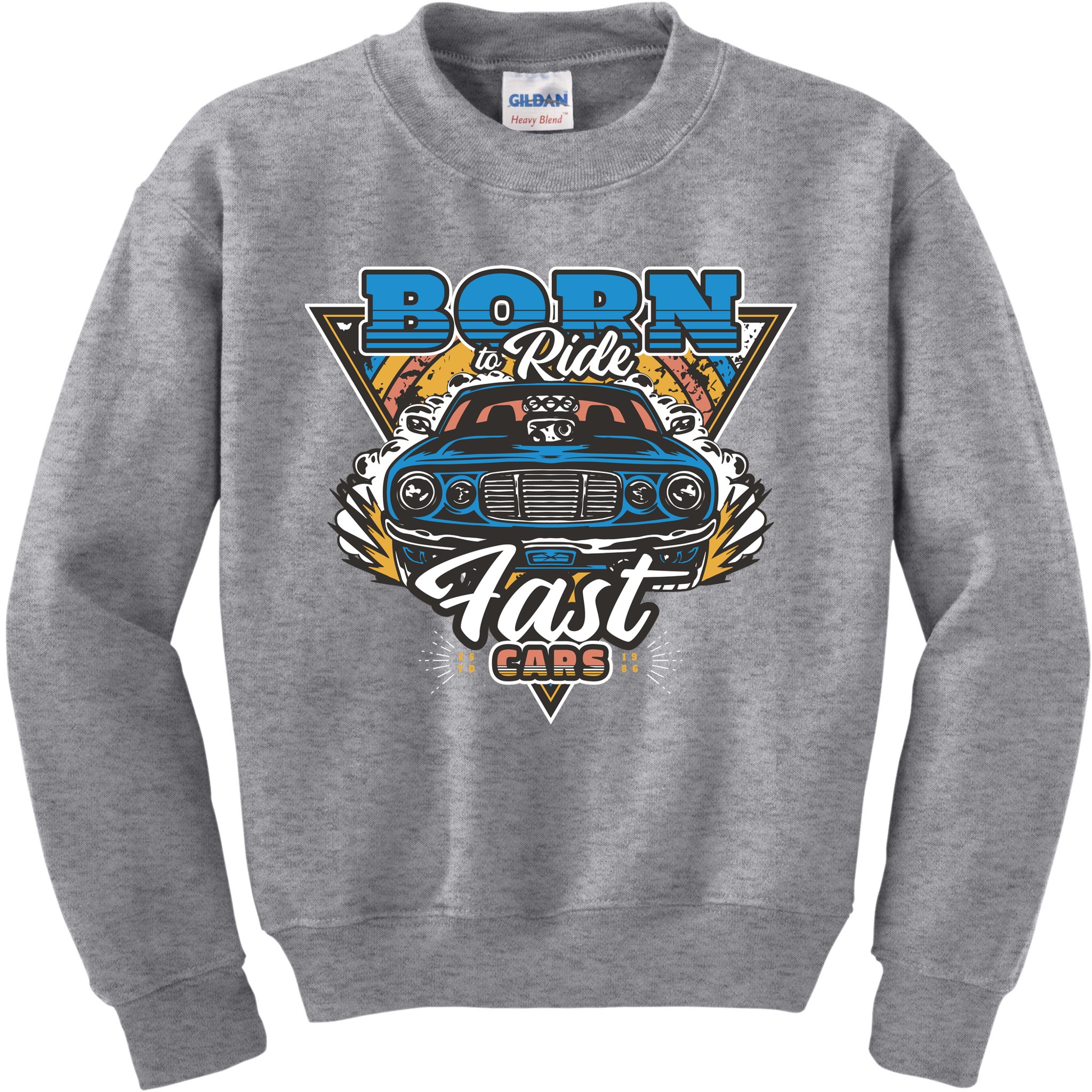 Born To Ride Fast Cars Kids Sweatshirt