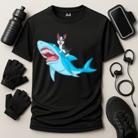 Boston Terrier Riding Shark Cooling Performance Crew T-Shirt