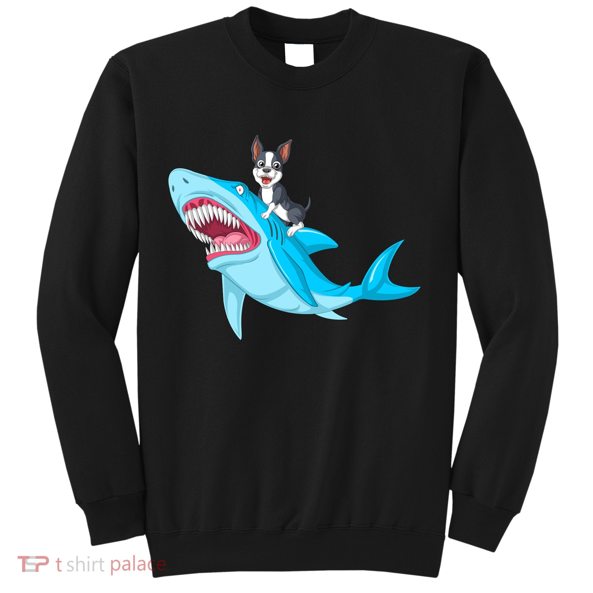 Boston Terrier Riding Shark Sweatshirt
