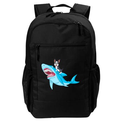 Boston Terrier Riding Shark Daily Commute Backpack