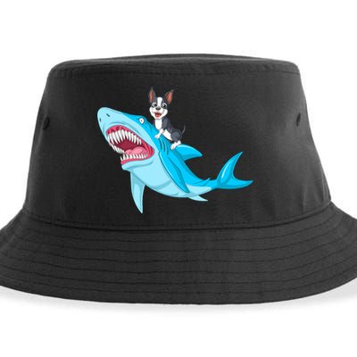 Boston Terrier Riding Shark Sustainable Bucket Hat
