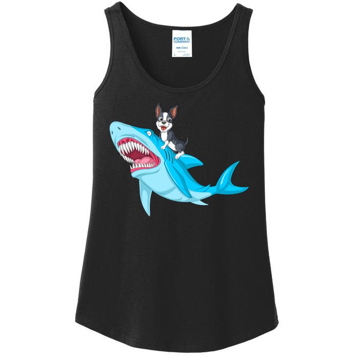 Boston Terrier Riding Shark Ladies Essential Tank