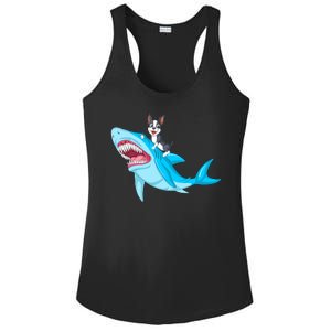 Boston Terrier Riding Shark Ladies PosiCharge Competitor Racerback Tank