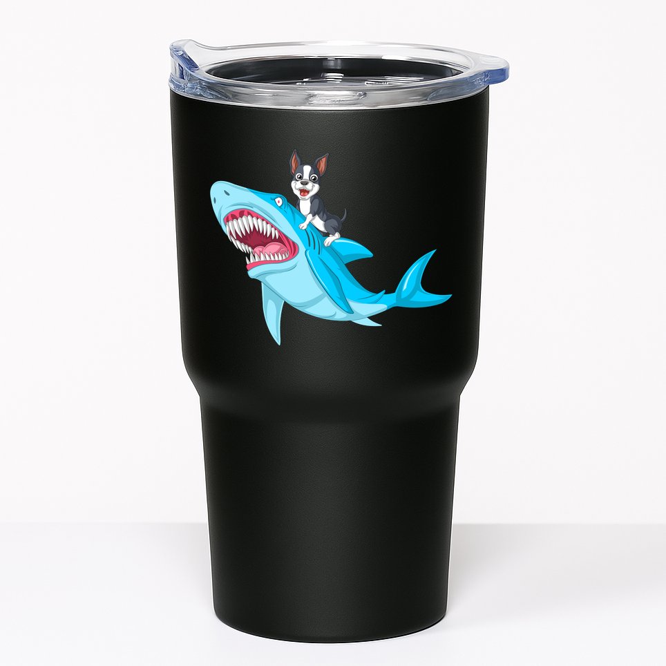 Boston Terrier Riding Shark Tumbler