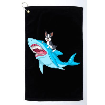 Boston Terrier Riding Shark Golf Towel