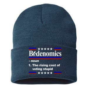 Bidenomics The Rising Cost Of Voting Stupid Funny Anti Joe Biden Sustainable Knit Beanie