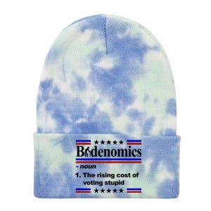 Bidenomics The Rising Cost Of Voting Stupid Funny Anti Joe Biden Tie Dye 12in Knit Beanie