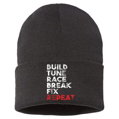 Build Tune Race Break Fix Repeat Men Car Sustainable Knit Beanie