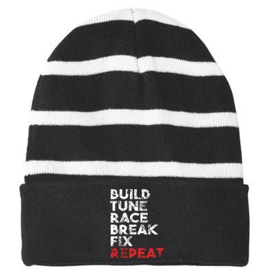 Build Tune Race Break Fix Repeat Men Car Striped Beanie with Solid Band