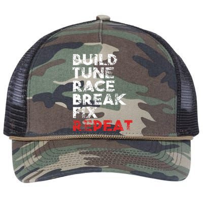 Build Tune Race Break Fix Repeat Men Car Retro Rope Trucker Hat Cap