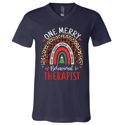 Behavioral Therapist Rainbow Christmas ABA Therapy V-Neck T-Shirt