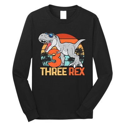 Boy Three Rex 3rd Birthday Third Dinosaur 3 Year Old Long Sleeve Shirt