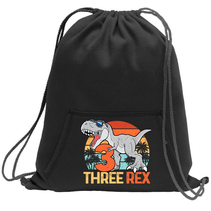 Boy Three Rex 3rd Birthday Third Dinosaur 3 Year Old Sweatshirt Cinch Pack Bag