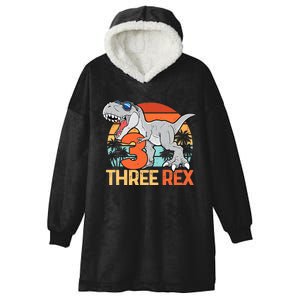 Boy Three Rex 3rd Birthday Third Dinosaur 3 Year Old Hooded Wearable Blanket