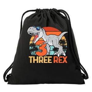 Boy Three Rex 3rd Birthday Third Dinosaur 3 Year Old Drawstring Bag