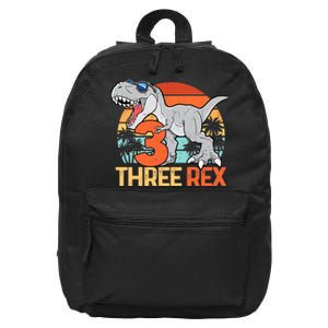 Boy Three Rex 3rd Birthday Third Dinosaur 3 Year Old 16 in Basic Backpack