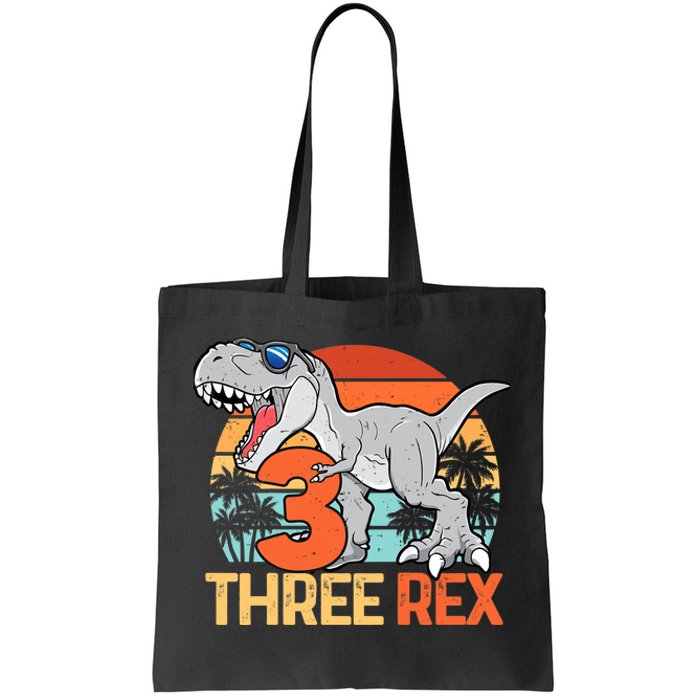 Boy Three Rex 3rd Birthday Third Dinosaur 3 Year Old Tote Bag