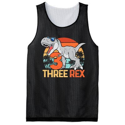 Boy Three Rex 3rd Birthday Third Dinosaur 3 Year Old Mesh Reversible Basketball Jersey Tank