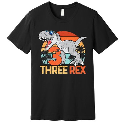 Boy Three Rex 3rd Birthday Third Dinosaur 3 Year Old Premium T-Shirt