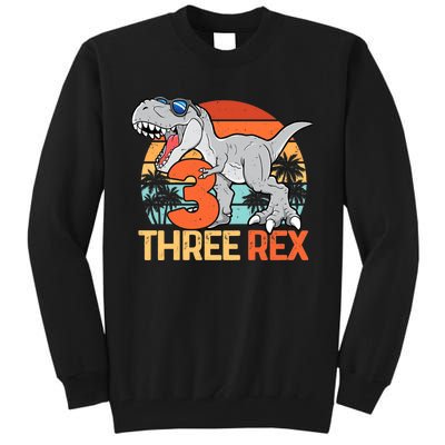 Boy Three Rex 3rd Birthday Third Dinosaur 3 Year Old Tall Sweatshirt