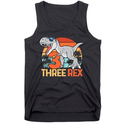 Boy Three Rex 3rd Birthday Third Dinosaur 3 Year Old Tank Top