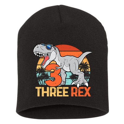 Boy Three Rex 3rd Birthday Third Dinosaur 3 Year Old Short Acrylic Beanie