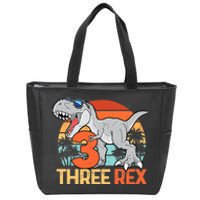 Boy Three Rex 3rd Birthday Third Dinosaur 3 Year Old Zip Tote Bag