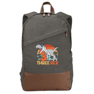 Boy Three Rex 3rd Birthday Third Dinosaur 3 Year Old Cotton Canvas Backpack