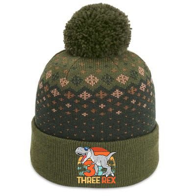 Boy Three Rex 3rd Birthday Third Dinosaur 3 Year Old The Baniff Cuffed Pom Beanie