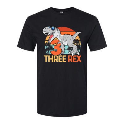 Boy Three Rex 3rd Birthday Third Dinosaur 3 Year Old Softstyle® CVC T-Shirt