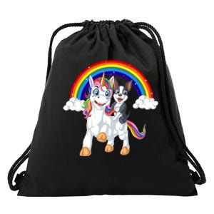 Boston Terrier Riding Unicorn Drawstring Bag