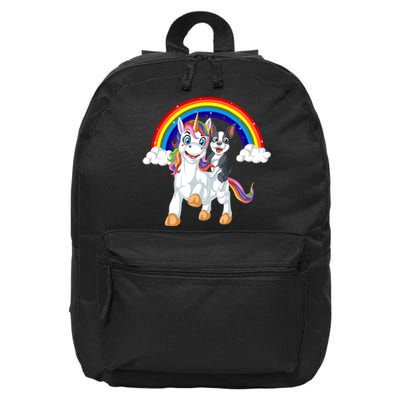 Boston Terrier Riding Unicorn 16 in Basic Backpack