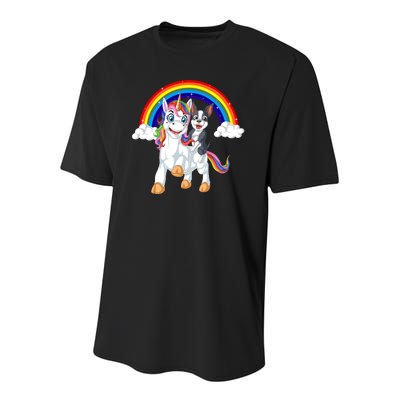 Boston Terrier Riding Unicorn Youth Performance Sprint T-Shirt