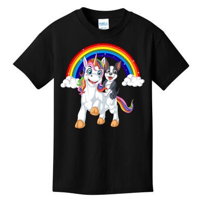 Boston Terrier Riding Unicorn Kids T-Shirt