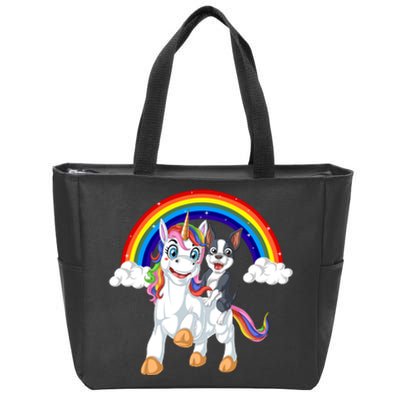 Boston Terrier Riding Unicorn Zip Tote Bag