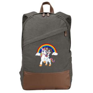 Boston Terrier Riding Unicorn Cotton Canvas Backpack