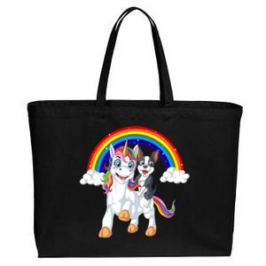 Boston Terrier Riding Unicorn Cotton Canvas Jumbo Tote