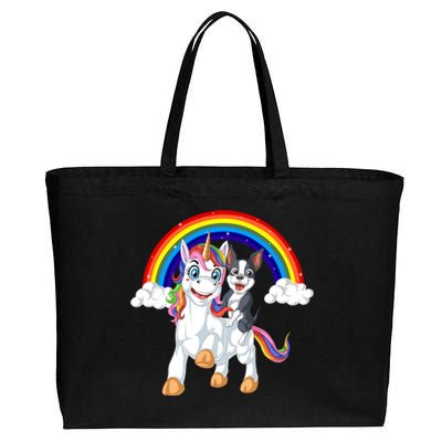 Boston Terrier Riding Unicorn Cotton Canvas Jumbo Tote