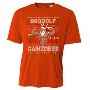 Brodolf The Red Nose Gainzdeer Gym Ugly Christmas Sweater Gift Cooling Performance Crew T-Shirt