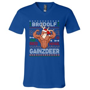 Brodolf The Red Nose Gainzdeer Gym Ugly Christmas Sweater Gift V-Neck T-Shirt