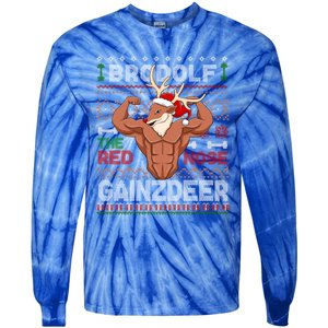 Brodolf The Red Nose Gainzdeer Gym Ugly Christmas Sweater Gift Tie-Dye Long Sleeve Shirt