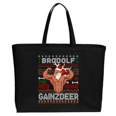 Brodolf The Red Nose Gainzdeer Gym Ugly Christmas Sweater Gift Cotton Canvas Jumbo Tote