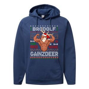 Brodolf The Red Nose Gainzdeer Gym Ugly Christmas Sweater Gift Performance Fleece Hoodie