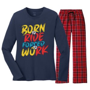 Born To Ride Forced To Work Women's Long Sleeve Flannel Pajama Set 