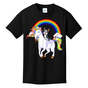 Boston Terrier Riding Unicorn Kids T-Shirt