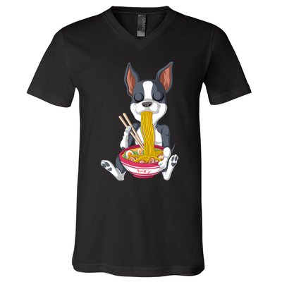 Boston Terrier Ramen V-Neck T-Shirt