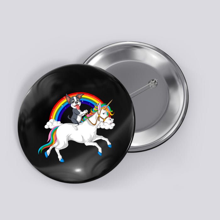 Boston Terrier Riding Unicorn Button