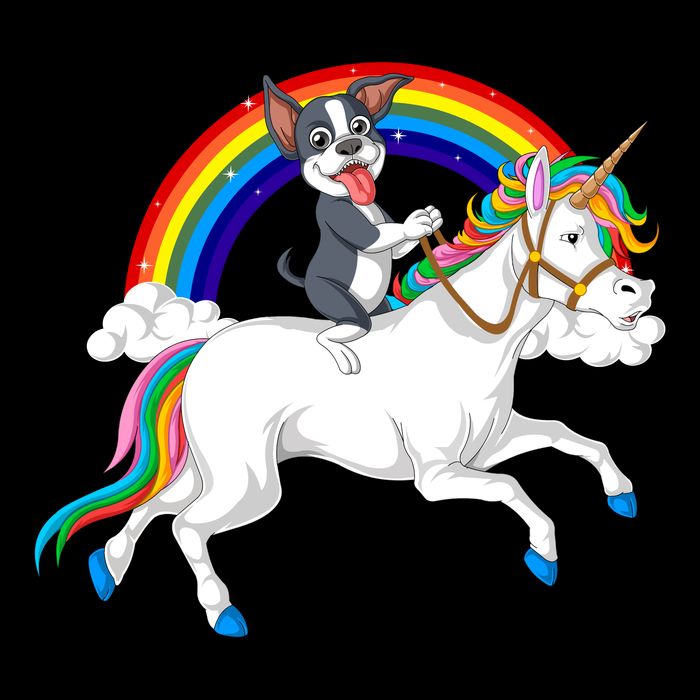 Boston Terrier Riding Unicorn Button